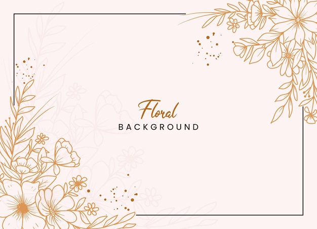 handdrawn floral botanical background with line art flowers and leaves