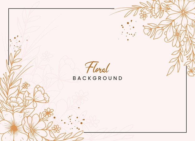 Handdrawn floral botanical background with line art flowers and leaves