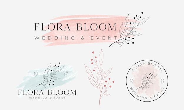 Handdrawn floral botanical logo illustration collection for beauty natural organic Premium Vector