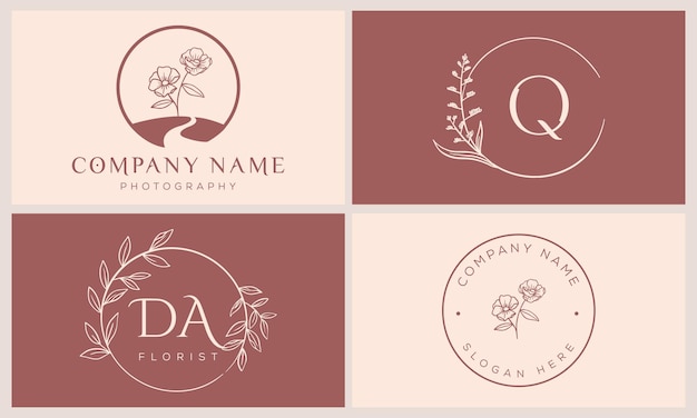 Handdrawn floral botanical logo illustration collection for beauty natural organic Premium Vector