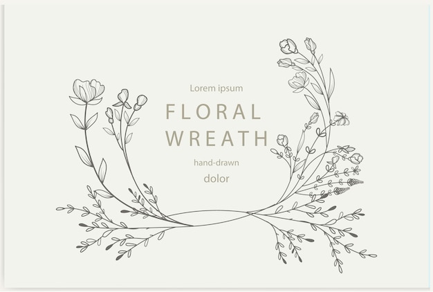 Handdrawn floral frame line art Vector botanical elements for wedding invitations and greeting card