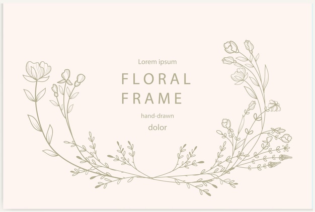 Handdrawn floral frame line art Vector botanical elements for wedding invitations and greeting card