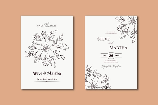 handdrawn floral wedding invitation card