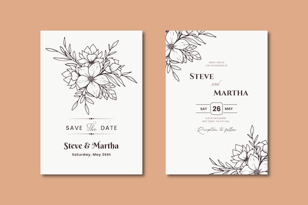 Vector handdrawn floral wedding invitation card