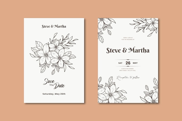 handdrawn floral wedding invitation card