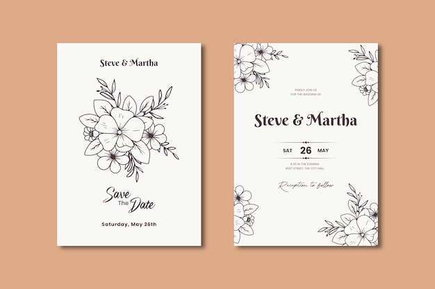 手描きの花の結婚式の招待カード