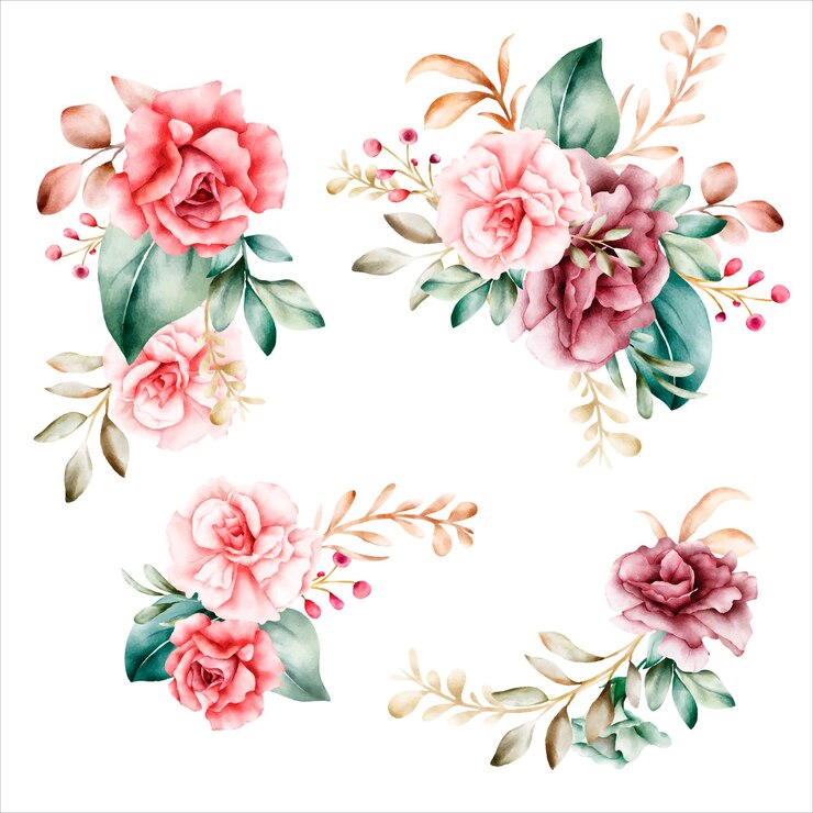 手描きの花と葉の花束