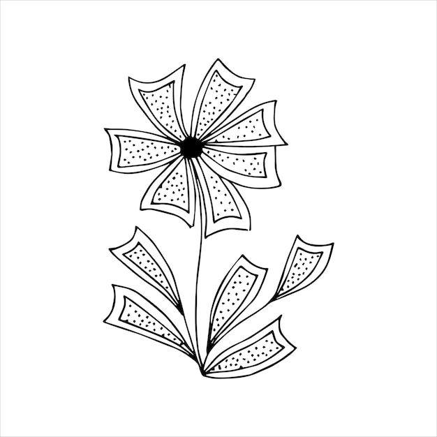 Handdrawn flower single doodle element for coloring invitation postcard Black and white vector image