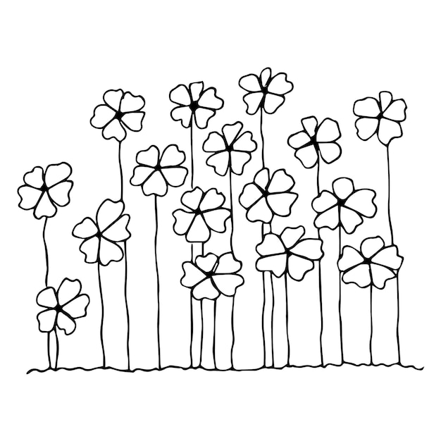 Handdrawn flowerbed with flowers in doodle style