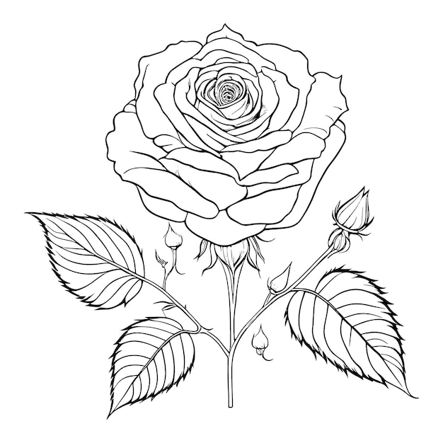 흑백 스타일의 손으로 그린 꽃과 흑백의 간단한 라인 아트 꽃