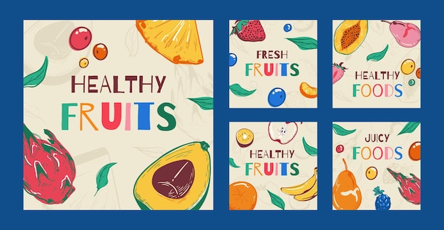 Vector handdrawn fruit instagram posts template