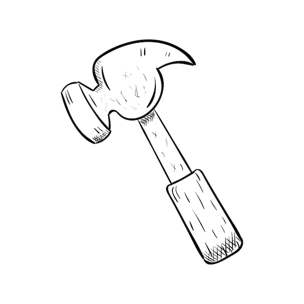 Vector handdrawn hammer doodle icon. hand drawn black sketch. sign cartoon symbol. decoration element. white background. isolated. flat design. vector illustration.