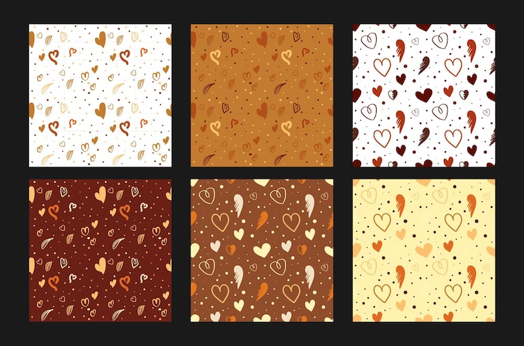 Vector handdrawn hearts doodle autumn fall seamless pattern background with decorative seamless patterns