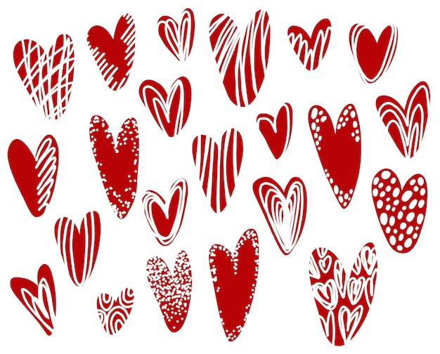 ベクトル 白い背景に分離された手描きの心セット愛結婚式バレンタインデー デザインのベクトル シンボル