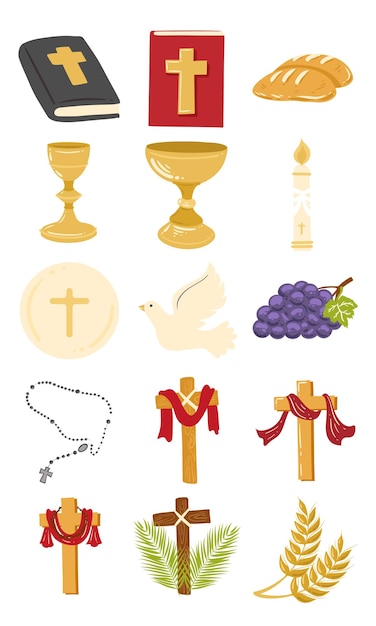 Vector handdrawn holy week elements set