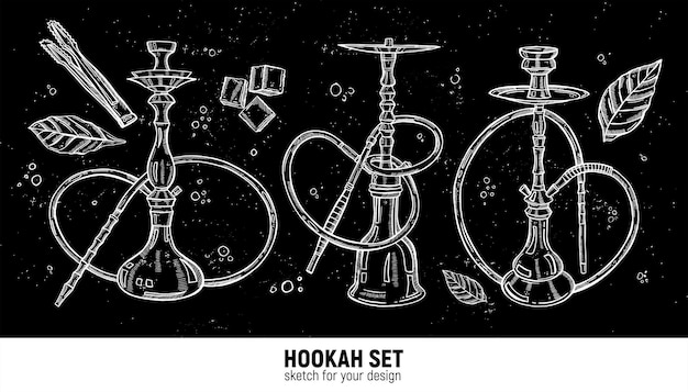 Vector handdrawn hookah set