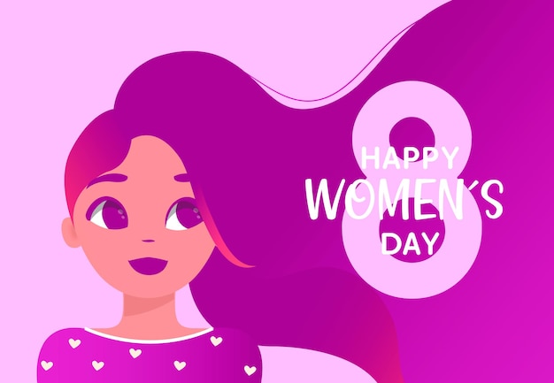 Handdrawn international womens day illustration with woman with long purple hair Vector