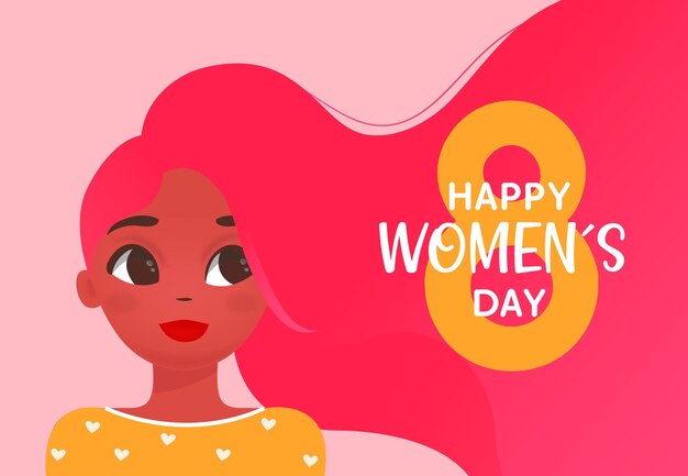 Handdrawn international womens day illustration with woman with pink long hair  Vector