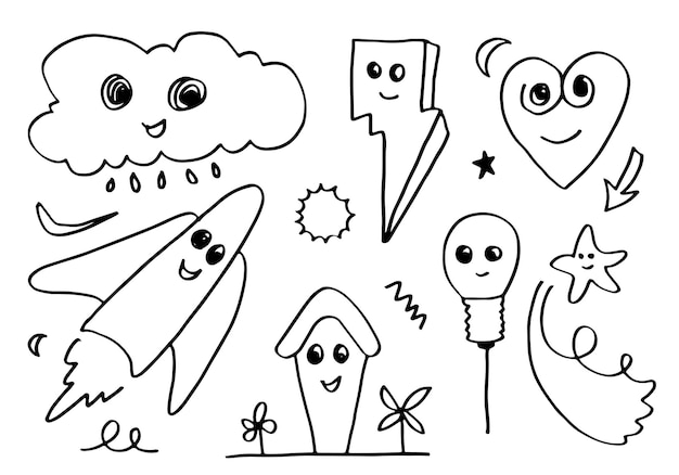 handdrawn kids doodle set on white background