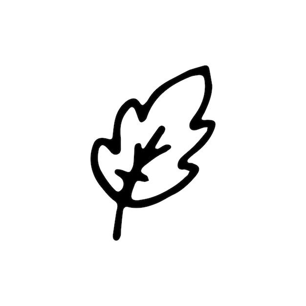 Handdrawn 잎 낙서 아이콘입니다. 손으로 그린 검은 스케치. 기호 기호입니다. 장식 요소입니다. 흰 바탕. 외딴. 평면 디자인. 벡터 만화 그림입니다.