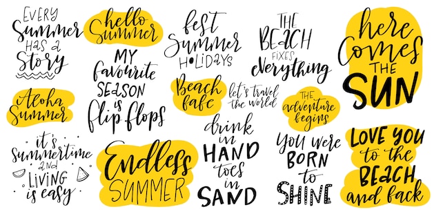 Handdrawn lettering set about summer and holidays