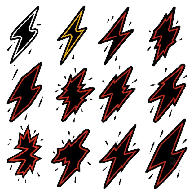 Handdrawn lightning set doodle icon