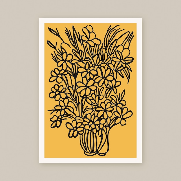 Handdrawn Line Art Flower Poster Botanical Ornament Floral Poster Print