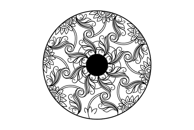Нарисованная вручную мандала с цветочными узорами Декоративная мандала взрослая раскраска страница книги Мандала скороговорка