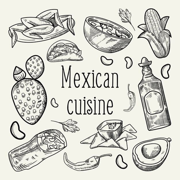 Vector handdrawn mexican cuisine illustration