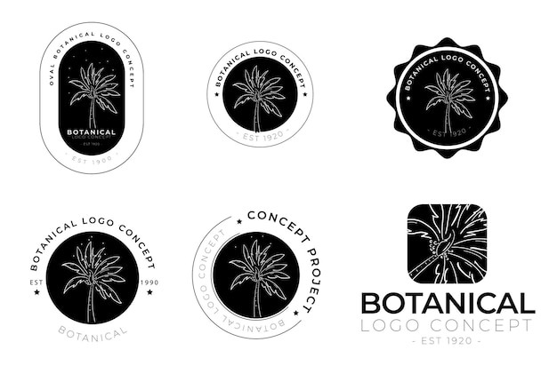 Handdrawn minimal floral botanical round label and logo collection