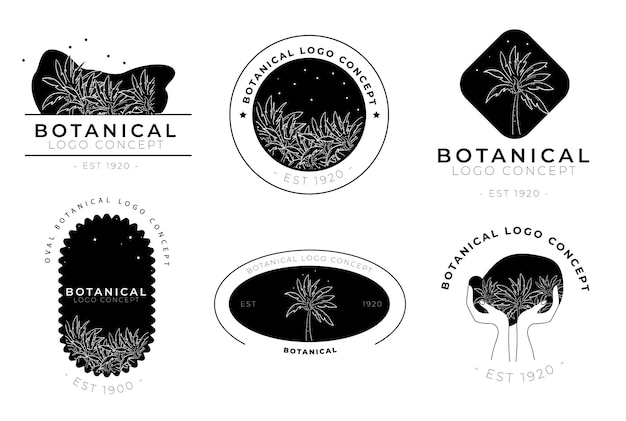 Handdrawn minimal floral botanical round label and logo collection