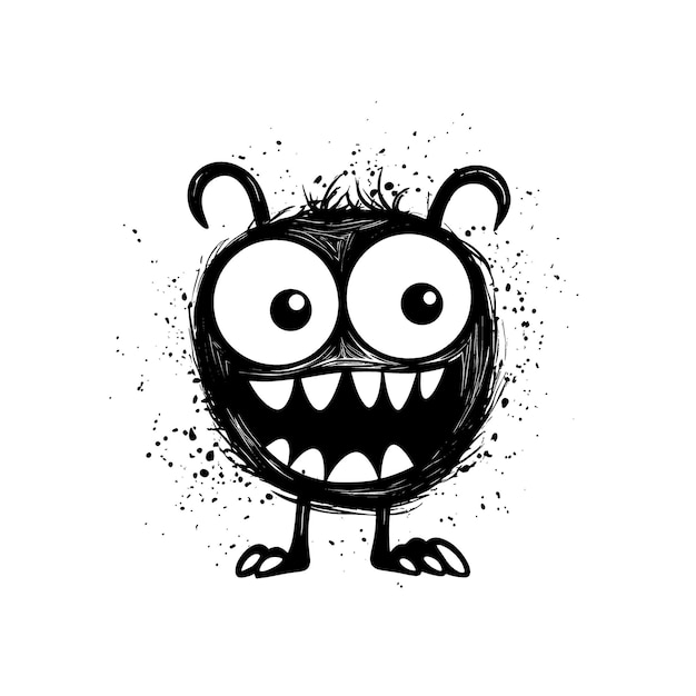 Handdrawn monster doodle icon on white background