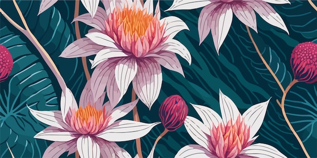 HandDrawn Nature in Vector Dahlia Flowers Pattern