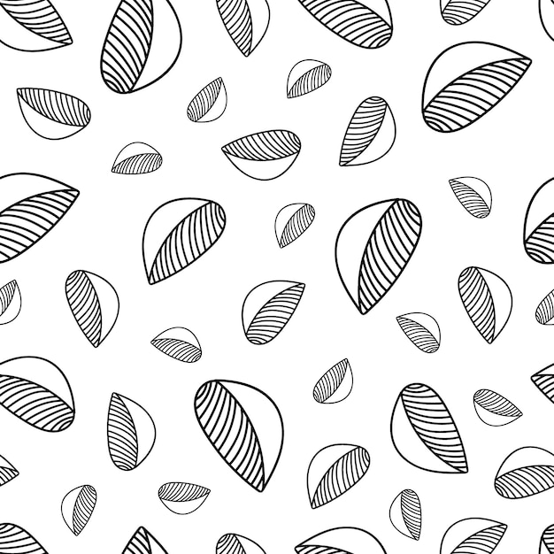 Handdrawn outline leaves seamless pattern