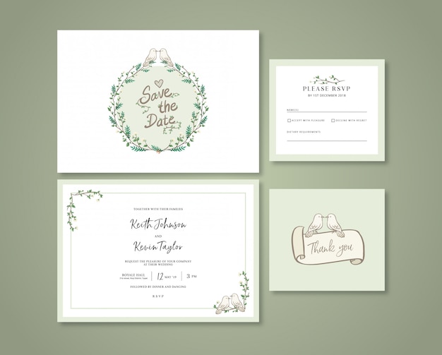 Handdrawn pastel green wedding invitation