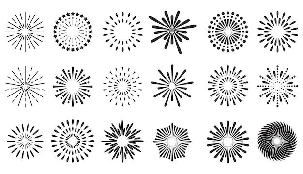 Handdrawn rays and explosion Doodle brush ornament lines and surprise symbol Sun burst