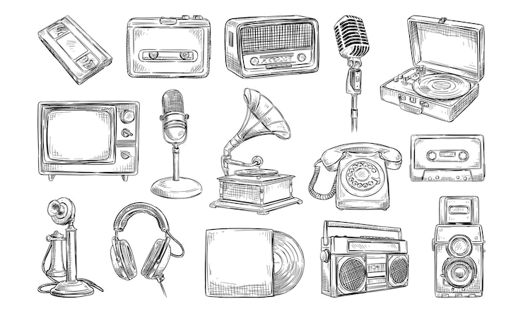 Vector 手描きのレトロ・メディア・コレクション
