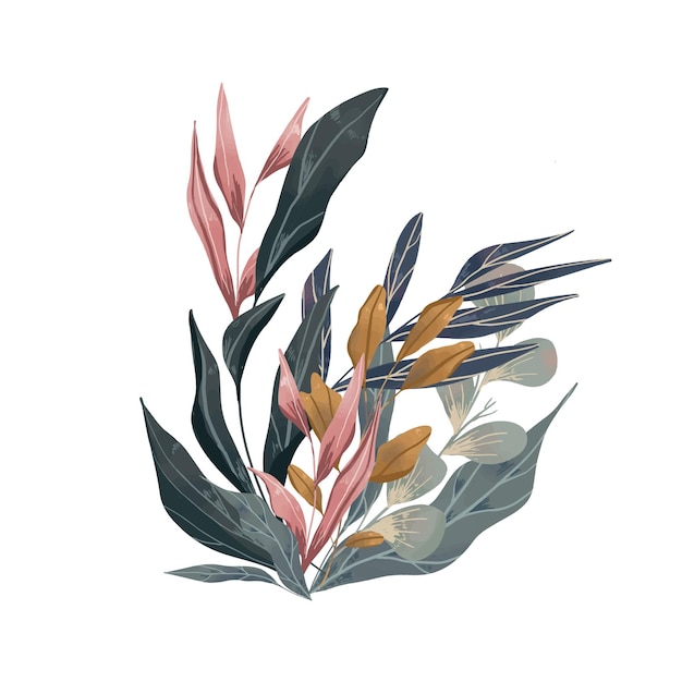 ベクトル 手描きの素朴な葉の花束