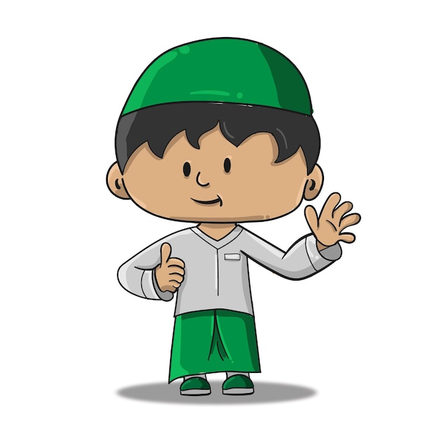 Vector handdrawn santri muslim kids 1