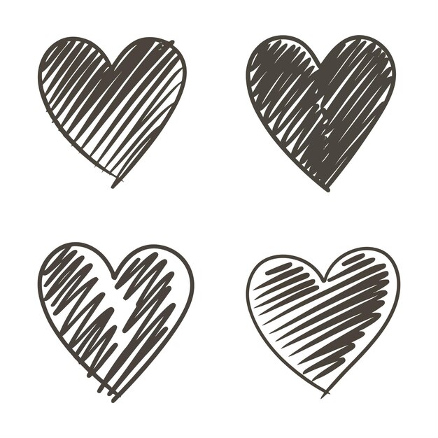 Vector handdrawn scratchy heart illustration set