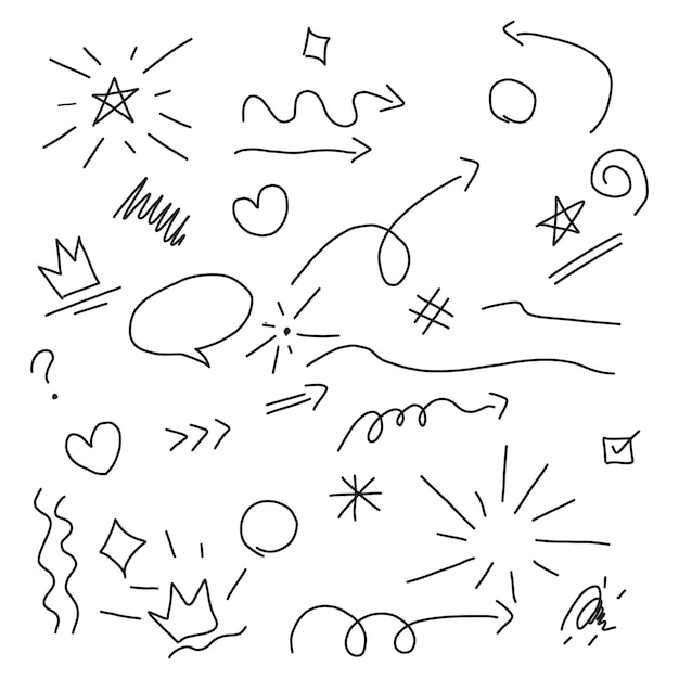 Vector handdrawn seamless doodle illustration vector set of different crowns hearts stars