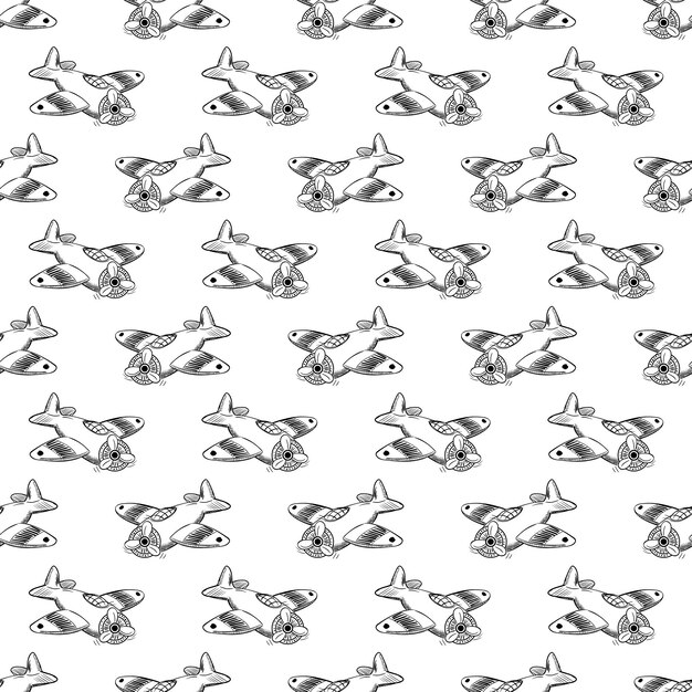 Vector handdrawn seamless pattern airplane doodle icon. hand drawn black sketch. sign cartoon symbol. decoration element. white background. isolated. flat design. vector illustration.