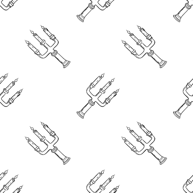 Handdrawn seamless pattern candlestick doodle icon. hand drawn black sketch. sign cartoon symbol. decoration element. white background. isolated. flat design. vector illustration.