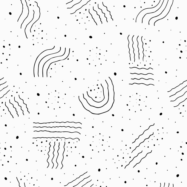 Handdrawn seamless pattern with lines and dots on white backgroundabstract black and white pattern