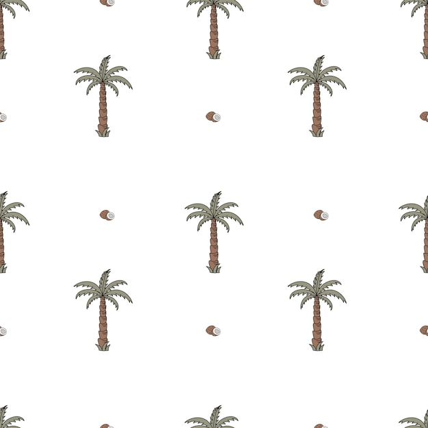 ヤシの木とココナッツの手描きのシームレスなパターン