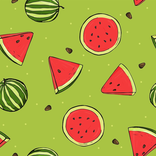 Vector handdrawn seamless pattern with watermelons