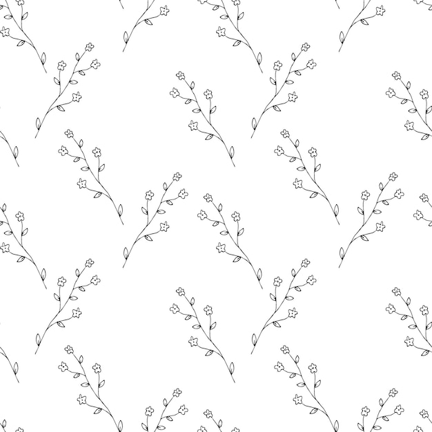 Handdrawn seamless vector pattern with botanical floral illustrations