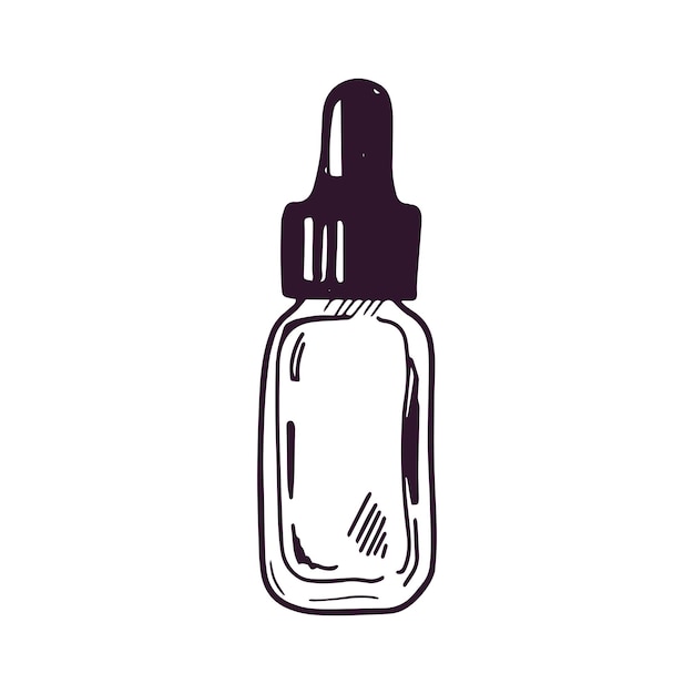 Handdrawn serum bottle with pipette for beauty salon cosmetic store and makeup design