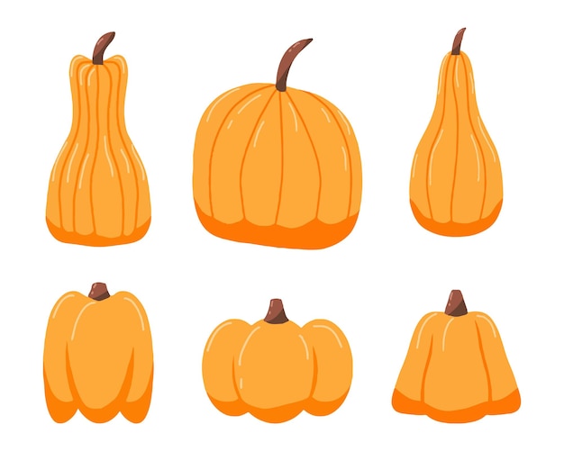 Insieme disegnato a mano di zucche arancioni icone di zucca