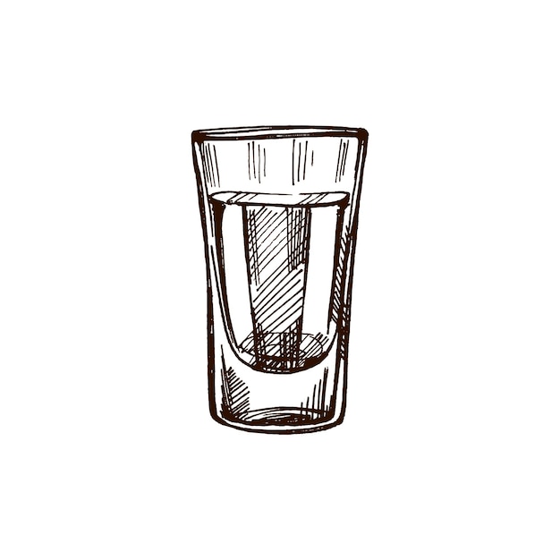 Vaso di shot disegnato a mano con negozi di alcol tequila